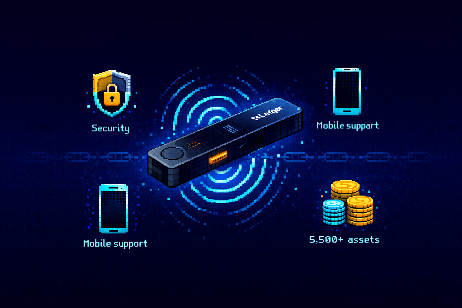 Ledger Nano X in retro pixel art